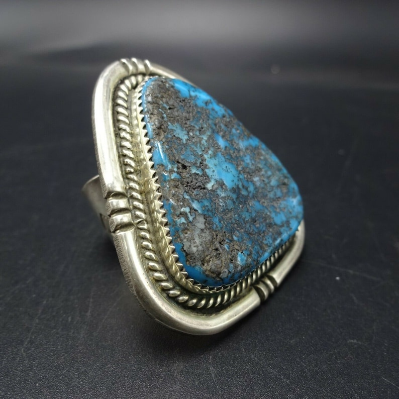 Huge 36g NAVAJO Sterling Silver Blue KINGMAN TURQUOISE Ring Size 10 ...