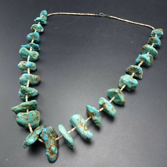 Heavy Old Chunky Tumbled TURQUOISE Beads Strand N… - image 5