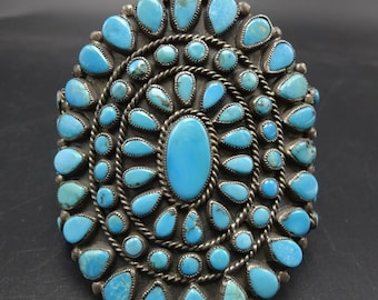 Vintage ZUNI Sterling Silver TURQUOISE Cuff BRACELET Valentino Matilda Banteah