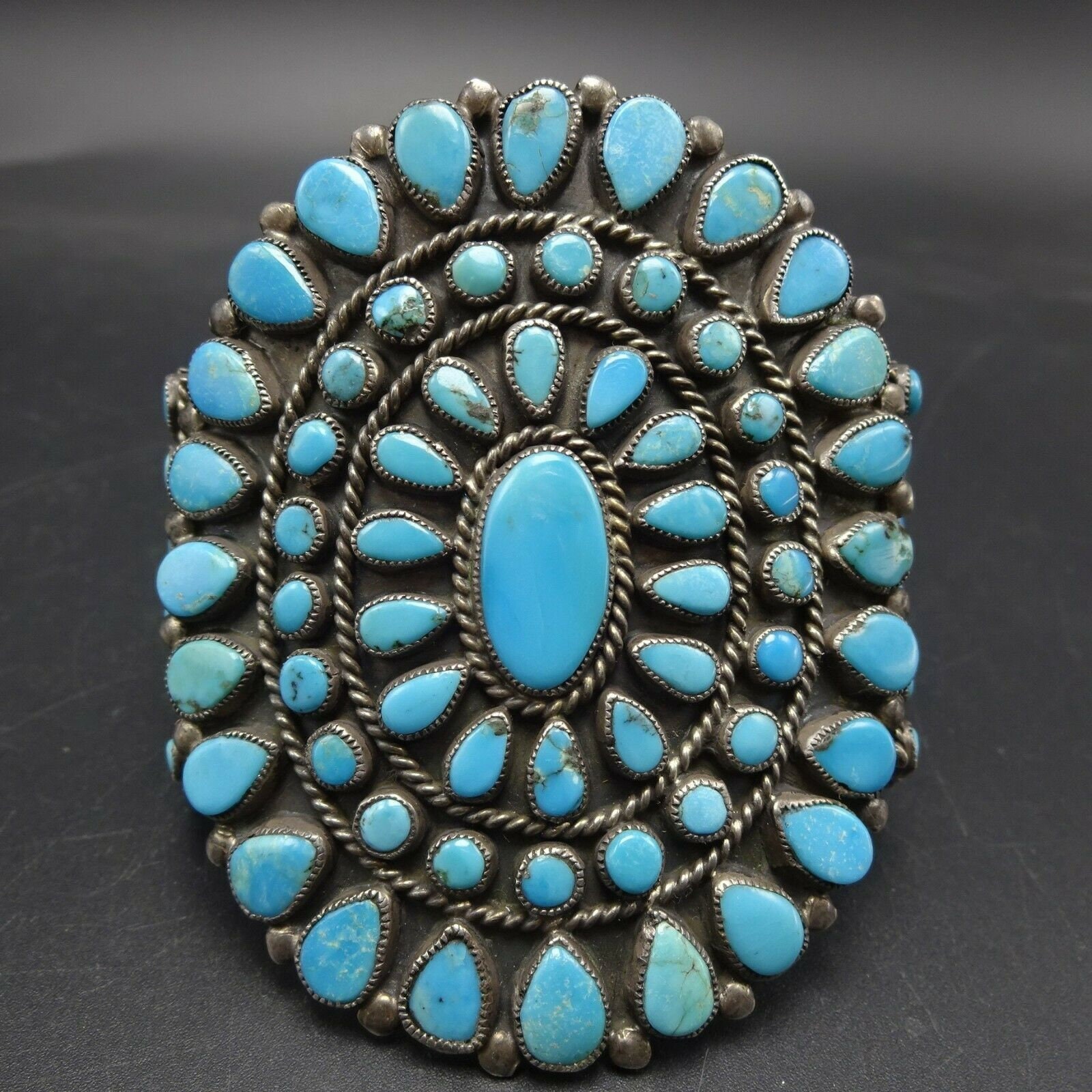 Vintage ZUNI Sterling Silver TURQUOISE Cuff BRACELET Valentino