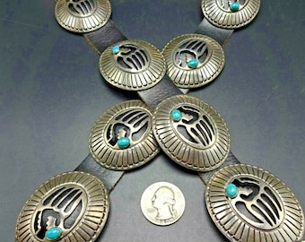 Vintage Navajo Sterling Silver Cut Out BEAR PAW with TURQUOISE Cabochon Belt