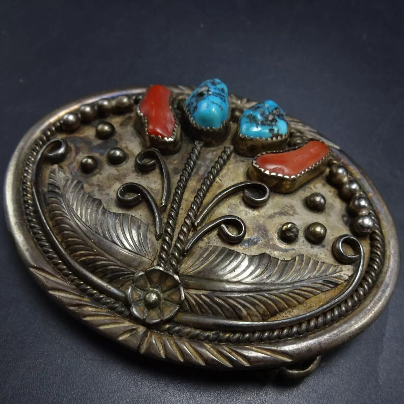 Heavy Vintage Native American Navajo Domed Red Coral Sterling Silver Squash Blossom Necklace Old Heavy Vintage Native American Navajo Domed Red Coral Sterling Silver Squash Blossom Necklace Old