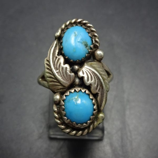 Klassischer 1960s Vintage Navajo TÜRKIS und Sterling Silber RING Größe 6,25 SIGNIERT