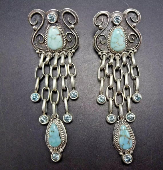 Mona Van Riper Dry CREEK TURQUOISE and Blue ZIRCON Sterling Silver