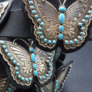 Lee Charley Navajo Sterling Silver SLEEPING BEAUTY TURQUOISE Butterfly Belt image 6