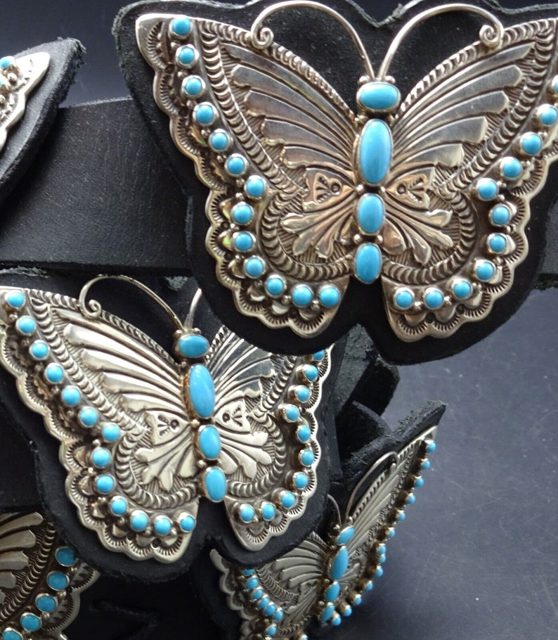 Lee Charley Navajo Sterling Silver SLEEPING BEAUTY TURQUOISE Butterfly Belt image 6