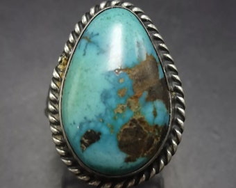 VINTAGE Old Pawn TURQUOISE Sterling Silver RING size 6 Split Shank Band 6.7g