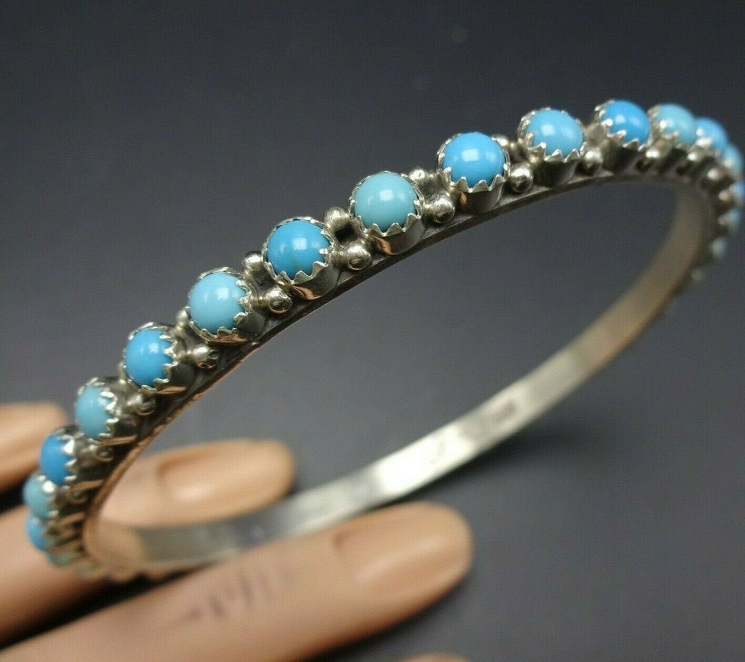 Stackable Navajo Sterling Silver TURQUOISE Snake Eye Petit Point BANGLE ...