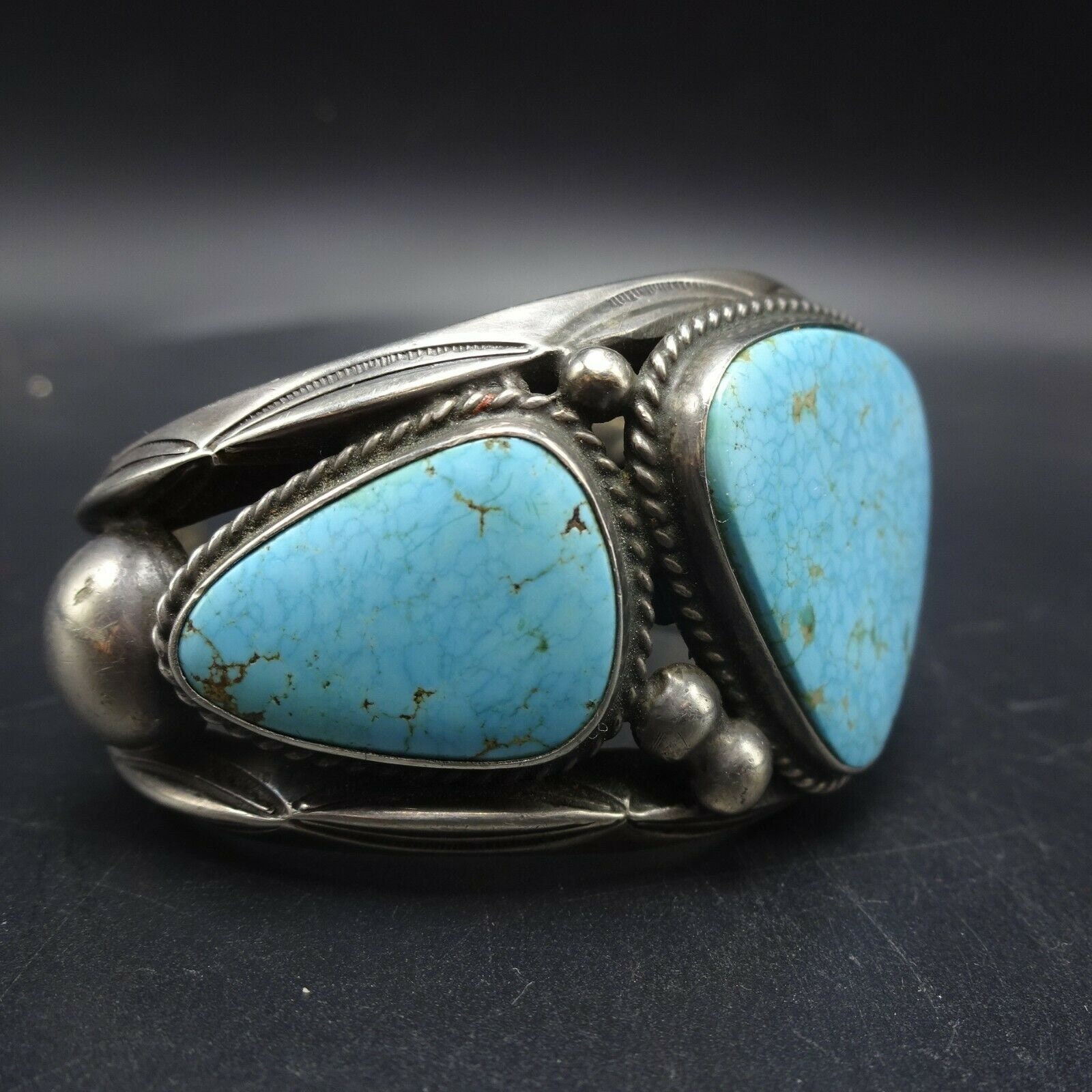 Vintage Heavy Sterling Silver KINGMAN WATERWEB TURQUOISE Cuff Bracelet ...