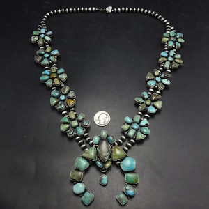 Colossal Cheif Turquoise Sterling Silver Squash Blossom Necklace Colossal Cheif Turquoise Sterling Silver Squash Blossom Necklace