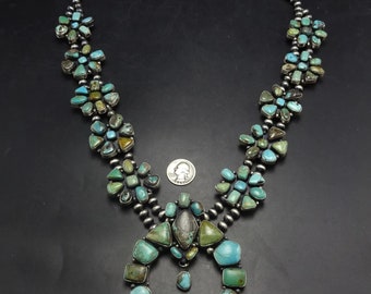 COLOSSAL Ella Peter NAVAJO Sterling Silver TURQUOISE Squash Blossom Necklace