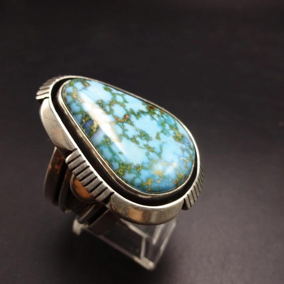 Big COOPER WILLIE Navajo Webbed Kingman TURQUOISE Sterling Silver Ring size 8.5 View 6
