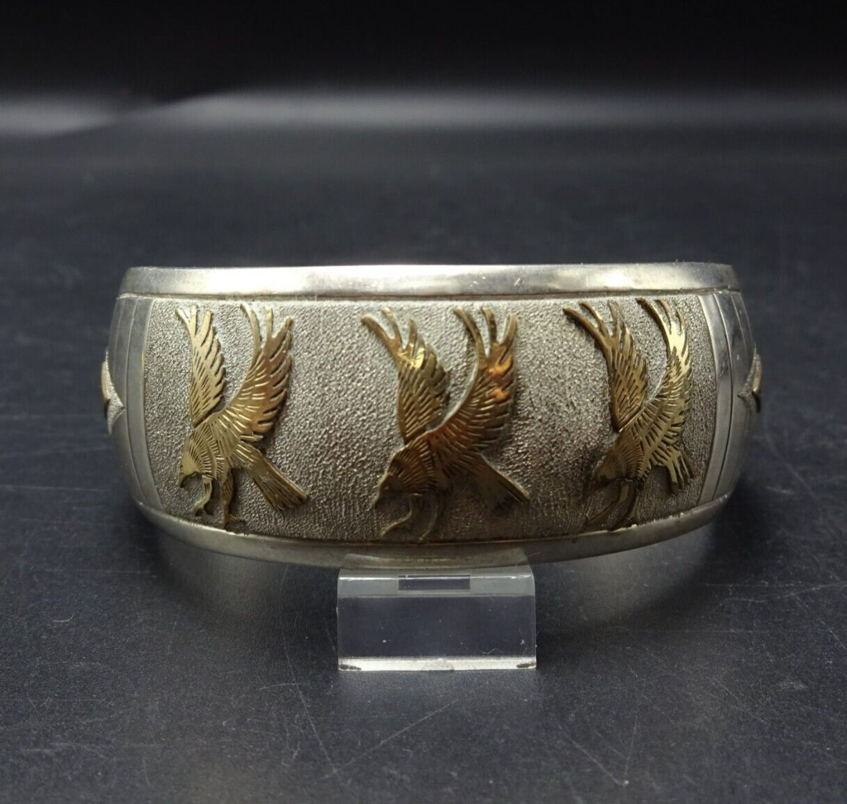 MARK YAZZIE Vintage Navajo Sterling Silver With Gold OVERLAY Cuff