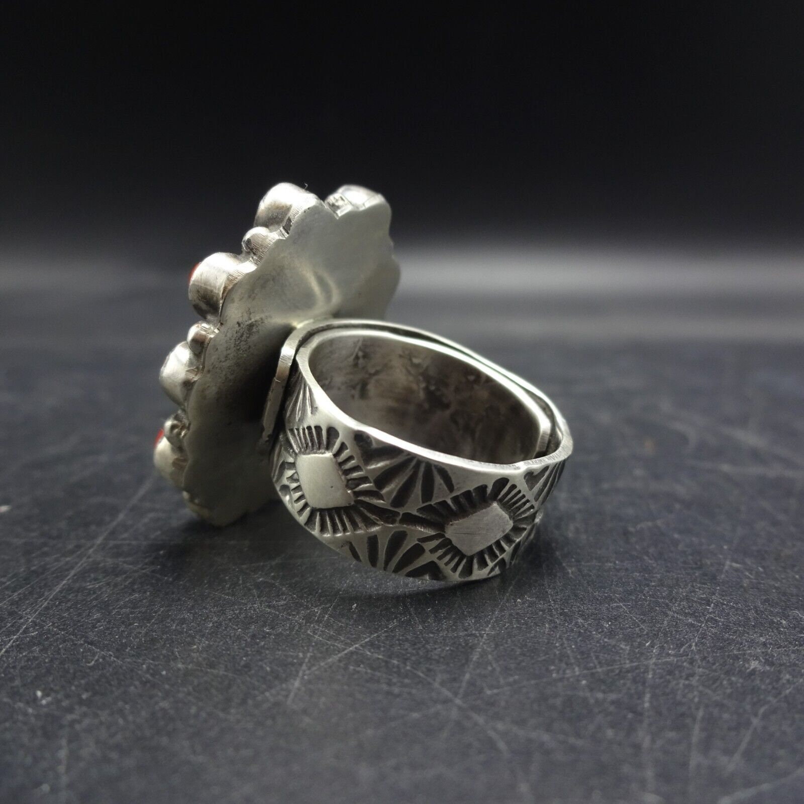 LEON MARTINEZ ナバホ レッドコーラル クラスター スターリング