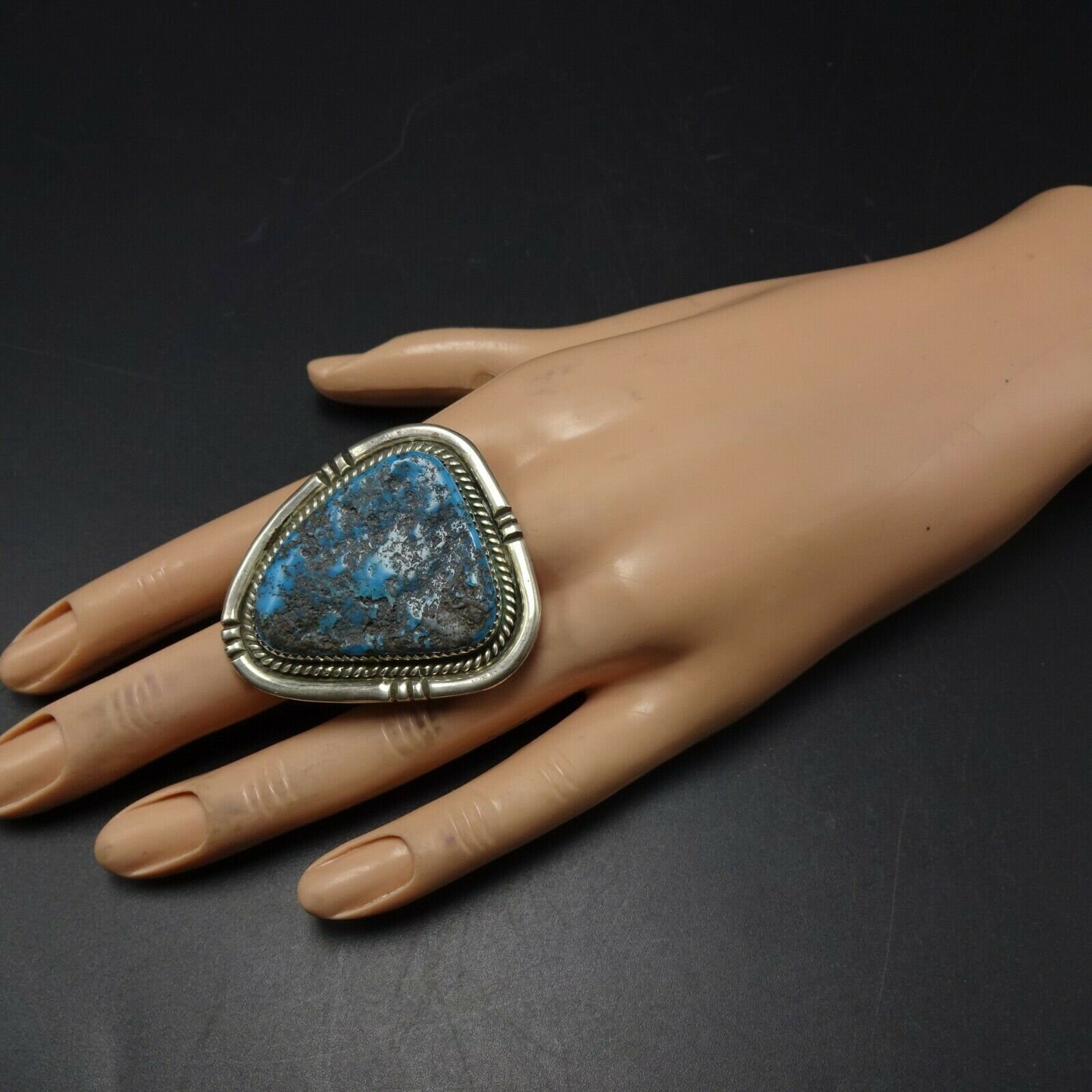 Huge 36g NAVAJO Sterling Silver Blue KINGMAN TURQUOISE Ring Size 10 ...