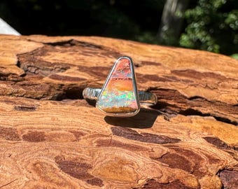 Subtle Flash Pipe Opal Ring - Size 7
