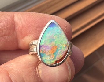 Sparkly Pastel Pipe Opal Ring - Size 5