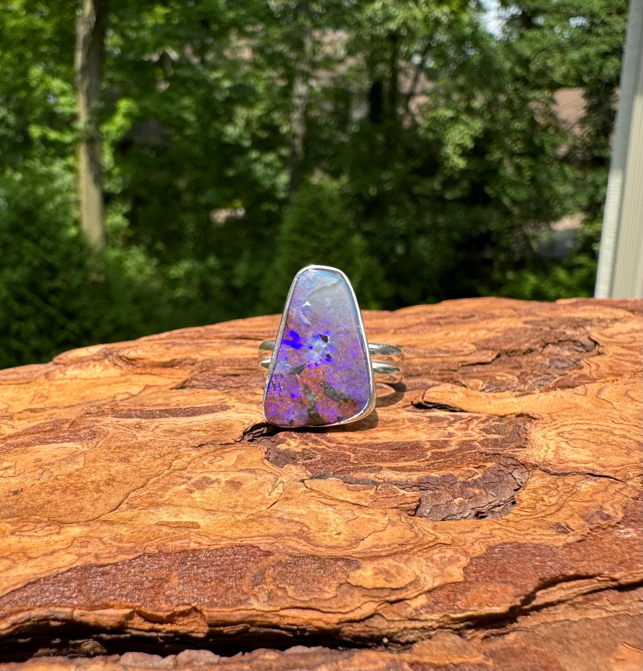 Mauve With Purple Flash Boulder Opal Ring Size 8 Etsy