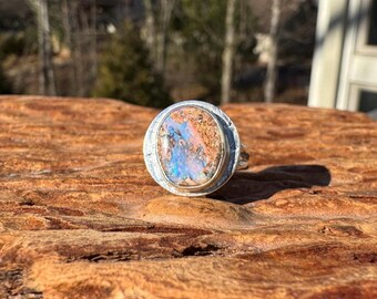 Blue Streak Jundah Pipe Opal Ring - Size 6