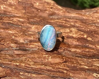 Beautiful Candy Stripes Boulder Opal Ring - Size 4.75