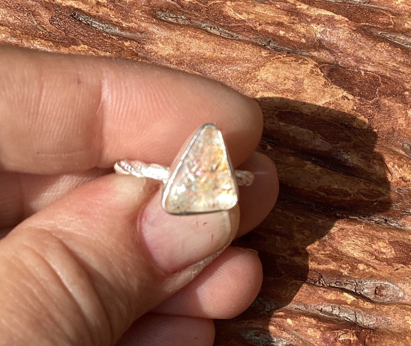 Rainbow lattice sunstone ring hot sale