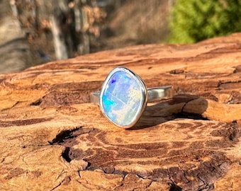 Lightning Ridge Regenbogen Blitz Kristall Opal Ring - Größe 56