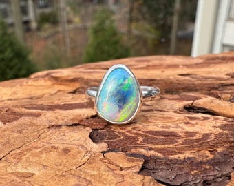 Flashy Crystal and Black Lambina Opal Ring - Size 7
