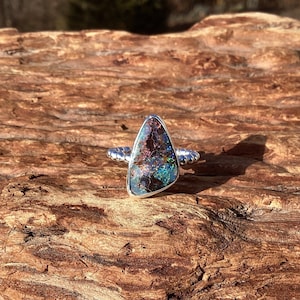 Stunning Mult-Color Flash Yowah Boulder Opal Ring - Size 6.5