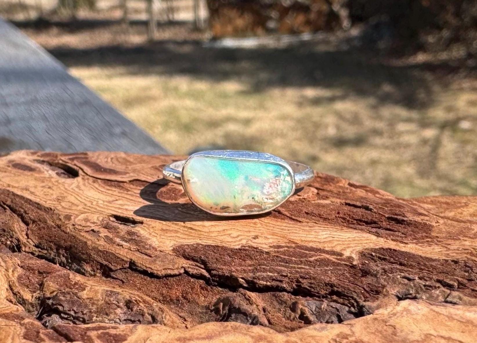 Pretty Pastel Pipe Opal Ring - Size 7.5