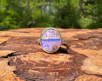 Lovely Purple Lined Boulder Opal Ring - Size 7