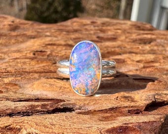Dreamy Pastel Colors Boulder Opal Ring - Size 6.5