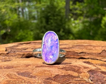 Dreamy Lavender 3D Boulder Opal Ring - Size 8.5