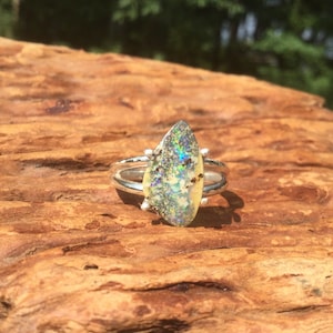 Rainbow Sparkle Gold Boulder Opal Ring - Size 9