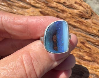 Starry Night Boulder Opal Ring - Size 7