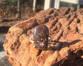 Multi-Color Shimmer Boulder Opal Ring - Size 7