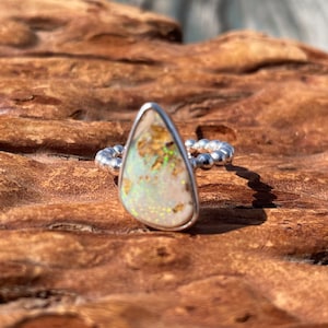 Wood Replacement Boulder Opal Ring - Size 5