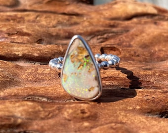 Wood Replacement Boulder Opal Ring - Size 5