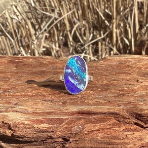 Stunning Pattern Boulder Opal Ring - Size 5.5