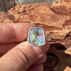 Spectacular Flash Boulder Opal Ring - Size 9