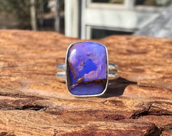 Shades of Purple Boulder Opal Ring - Size 7