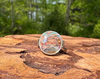 Pretty Round Boulder Opal Ring - Size 7
