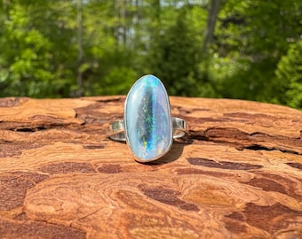 Sparkly Crystal and Black Lambina Opal Ring - Size 9