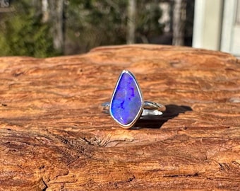 Vibrant Purple Boulder Opal Ring - Size 4.25