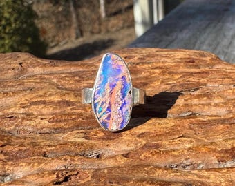 Lovely Pastel Flash Pipe Opal Ring - Size 7