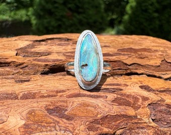 Dreamy Carribean Blue Boulder Opal Ring - Size 7