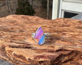 Dreamy Split Color Boulder Opal Ring - Size 7.25