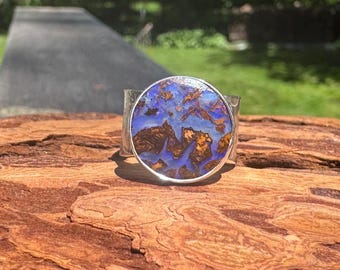 Beautiful Blue Round Opal Ring - Size 6.75 - 7