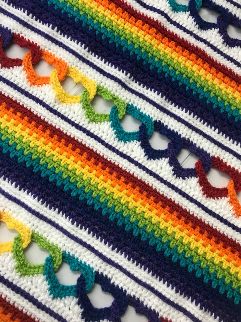 Rainbow Chainlink Heart Baby Crochet Blanket Heart Crochet Etsy