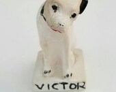 Antique Victor RCA Radio quot Nipper quot Dog Chalkware Figuirine 1920s, 1930s, Handpainted Vintage Advertising