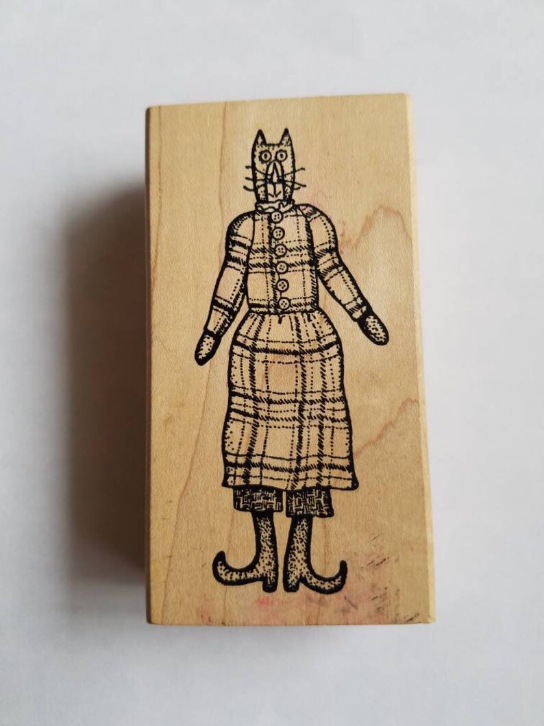 1990s Vintage Carmen/'s Veranda Primitive Country Large Cat Rubber and Wood Collectible Stamp EE 1983 1996 Large Stamp